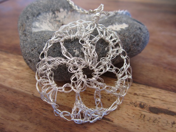 crochet silver wire flower